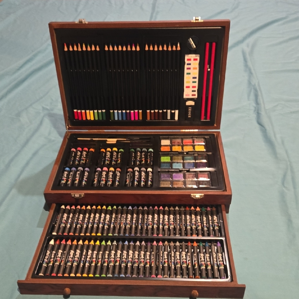 Brand New Art Set With Colored Pencils, Pastels, Crayons, And Paint